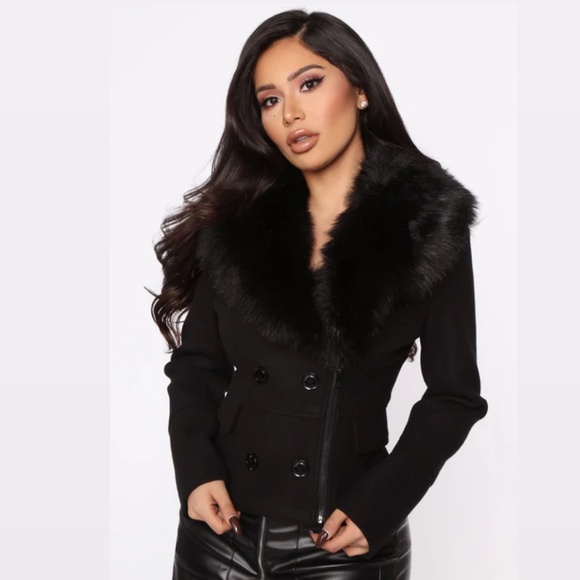 Fur Trimmed Peacoat - Winter in Vermont (Black) - Picture 1 of 5